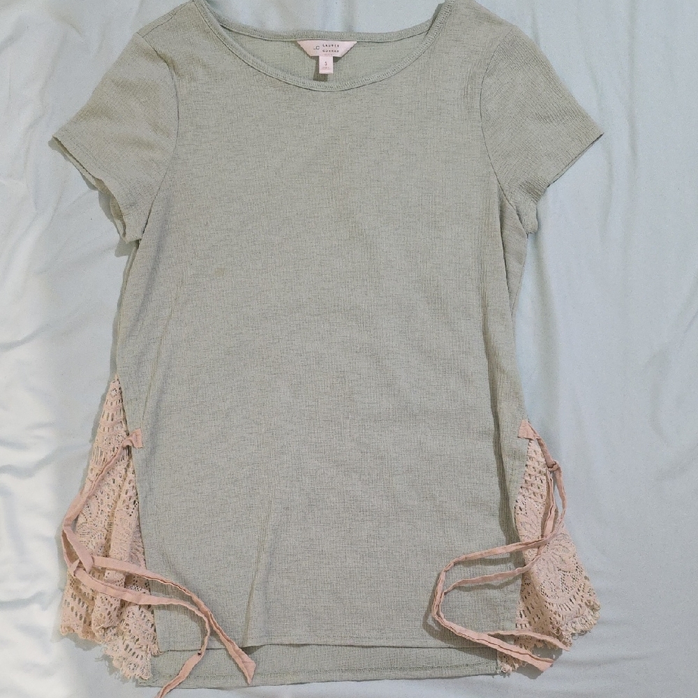 LC Lauren Conrad Green Tie Front Short Sleeve T-Shirt